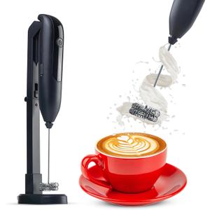 Wireless Rechargeable Milk Frother Handheld with Stand for Latte Art/Double Small Whisk Milk Frother Wand Coffee Frother Handheld/Electric Whisk Frother for Coffee/Batidora Para Cafe
