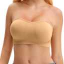 Strapless Bras for Women, Wireless Push Up Non-Slip Bandeau Bra, Padded Tube Top Everyday Bralette, 3-Pack, Size M