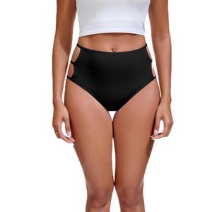 YELAIVP Women's Bikini Bottom High Waisted Swimsuit Bottom Cheeky Tummy Control Bathing Suit Bottoms (Black, L)