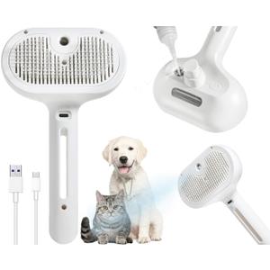 3-in-1 Steam Brush for Cats & Dogs Hair Removal Comb with One-Click Release & Water Spray Grooming Brush for Shedding, Long/Short Hair