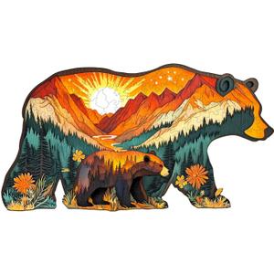 Wooden Puzzles for Adults - Forest Bears Wooden Jigsaw Puzzle - Unique Animal Shaped Wood Puzzles Adult - Christmas Birthday Gifts for Adults/Friends/Family - 205pcs 15.4 * 8.2in (Large)