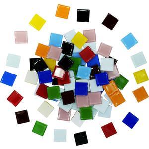 1LB Large Size Mixed Color Mosaic Tiles for Crafts Bulk, 1Inch 12 Colors Options Big Square Shaped Glass Tiles Stained Pieces for Home Handmade Gifts Mosaic Project Supplies