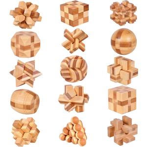 VolksRose  Wooden Brain Teaser Puzzles, IQ Challenge Puzzle Games, Logic Smart Mind Puzzle Box Lock Toy Removing Assembling 3D Small Puzzle Gift Set for Adults Teenagers Kids, 1.8inch 4.5cm