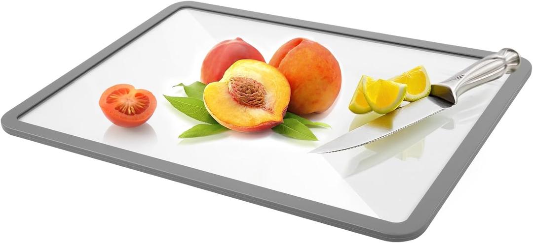Cutting Board, Tempered Glass Cutting Board for Kitchen Counter, Chopping Board with Non-Slip Silicone Edges, Heat Resistant, Dishwasher Safe, Kitchen Decoration (12"L x 8"W)