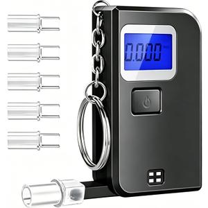 Keychain Breathalyzer, Breathalyzers for Alcohol with LCD Digital Display, Mini Alcohol Breathalyzer Tester for Home Use, Personal Portable Pocket Breathalyzer with 5 Mouthpieces