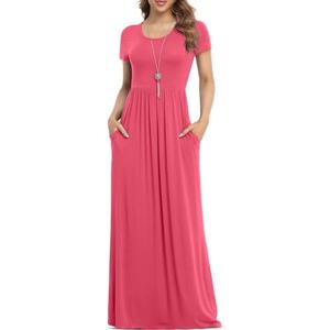 VIISHOW Women's Short Sleeve Loose Plain Maxi Dresses Casual Long Dresses with Pockets, M
