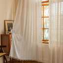 Natural Boho 96 inch Curtains 2 Panel Set for Living Room Dining room Floor to Ceiling, Light Filtering Tassels Privacy Country Vintage Embroidery Bohemian Stripes Window Treatment Back Tab, 50"W x 90"L (Pack of 2)