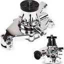A-Team Performance 6-Blade Aluminum 305 Motor Water Pump - Short 5-5/8 in Height & 5/8 in Pilot Shaft - Chrome Finish High-Volume Impeller - Compatible with Small Block Chevrolet 265-400 Ci engines