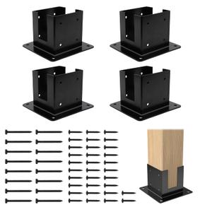 Muzata 4Pcs 4x4 Post Base Brackets Inner Size 3.6"x3.6" Heavy Duty Black Metal Powder-Coated Deck Post Base for Wood Pergola Gazebo Mailbox Mount Support LT01 (44")