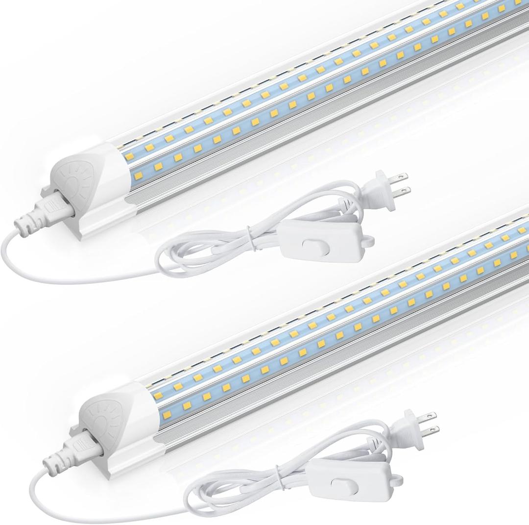 CNSUNWAY LED Shop Light 2FT, 24W 3600LM 6500K Super Bright, D-Shape, T8 Integrated LED Light Fixture, Linkable Utility Shop Lights for Cabinet, Workbench, Basement, Garage, 2-Pack