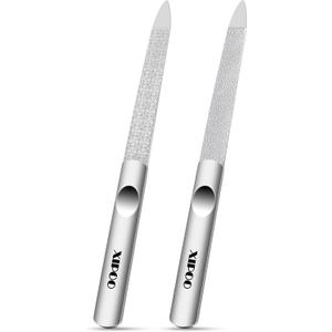 Metal Nail File 2 Pcs, Nail Files for Natural Nails, Fingernail Files with Sharp Pointed Tip Anti-Slip Handle, Nail Filer Made of Stainless Steel, Finger Nail Files for Women and Men
