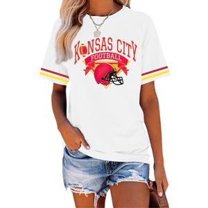 Football Shirts for Women Game Day Tshirt Football Team Fans Gift Tees Sport Season Short Sleeve Tops (White, L)
