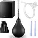 GNEGKLEAN Black Silicone Enema Bulb Kit 7.6oz Clean Anal Douche for Men Women with 19.7in Hose+4 Replaceable Nozzle (Black)