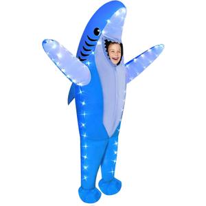 anroog Inflatable Shark Costume Kids with LED Lights Halloween Blow Up Lighted Shark Costumes for Boys Girls Party Cosplay (Blue)