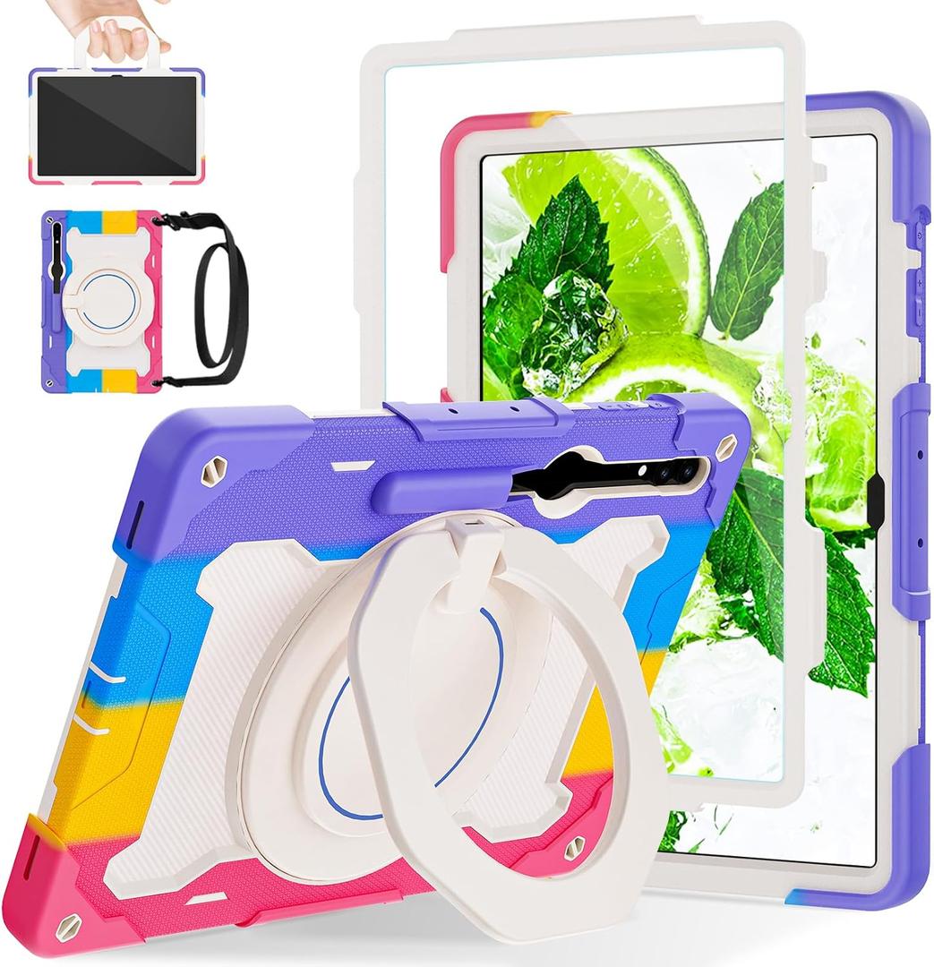 ROISKIN for Samsung Galaxy Tab S10 Ultra 2024/ S9 Ultra/ S8 Ultra Case 14.6 Inch, Heavy Duty Shockproof Protective Case with Screen Protector, Stand, Handle,Shoulder Strap and Pen Holder (Pink)