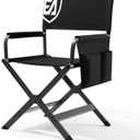 EVER ADVANCED Aluminum Lightweight Directors Chair Foldable, Folding Studio Movie Chairs Camping Event Vendor Chair, 19" Seat Height Black Fabric/Grey Frame, Support 350lbs