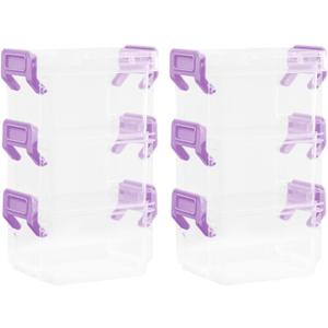 6 Pack Mini Plastic Storage Containers Organizer Box Stackable Organizer Bins with Latch Lid, Clear Plastic Small Storage Box for Small Items Craft Jewelry Beads, 3 x 2.2 x 1.8 Inches, Purple