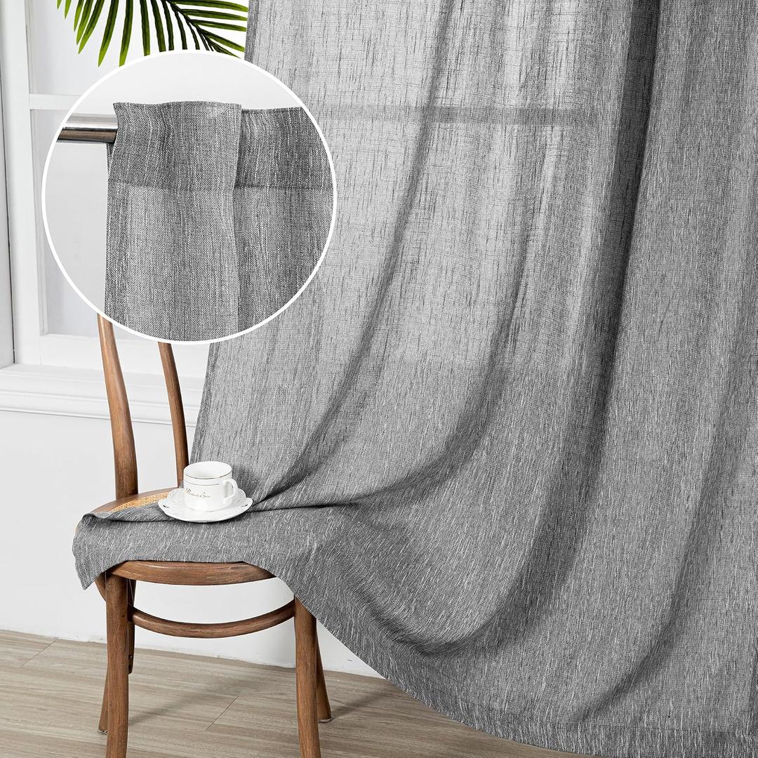 MYSKY HOME Living Room Curtains Semi Sheer Light Filtering Privacy Drapes Linen Look Textured Boho Home Decor, Backdrop Curtain for Parties, 50" x 84", Dark Grey, 2 Panels