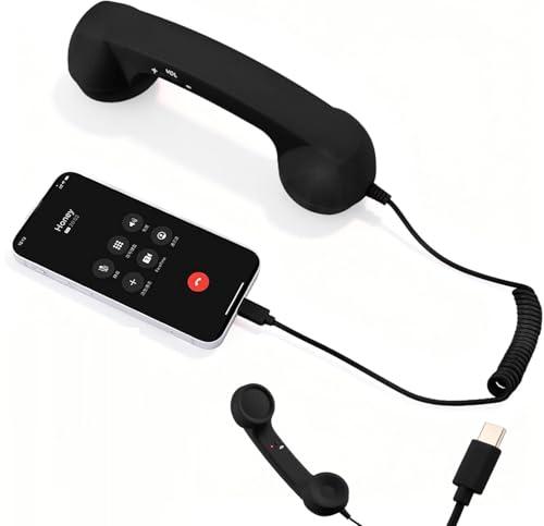Retro Phone Handset for iPhone & Android, Cell Phone Receiver with Microphone & Speaker,90s Style Prop for Photos, Classic Vintage Telephone Receiver for Cell Mobile Phones (Black)