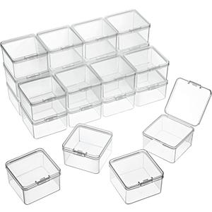 SATINIOR 24 Packs Small Clear Plastic Beads Storage Containers Box with Hinged Lid for Storage of Small Items, Crafts, Jewelry, Hardware (2.48 x 2.48 x 1.57 Inches)