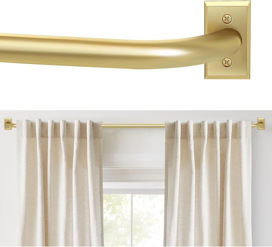 Gold Wrap Around Curtain Rod for Windows 28-48 Inches, Room Darkening Heavy Duty Blackout Curtain Rod, Modern Decorative Gold