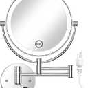 Gospire 8.5" Wall Mounted Lighted Magnifying Mirror, 1X/10X Double-Sided Magnification Round LED Cosmetic Vanity Bathroom Mirror Extendable Arm 360 Swivel for Shaving Makeup (Silvery)