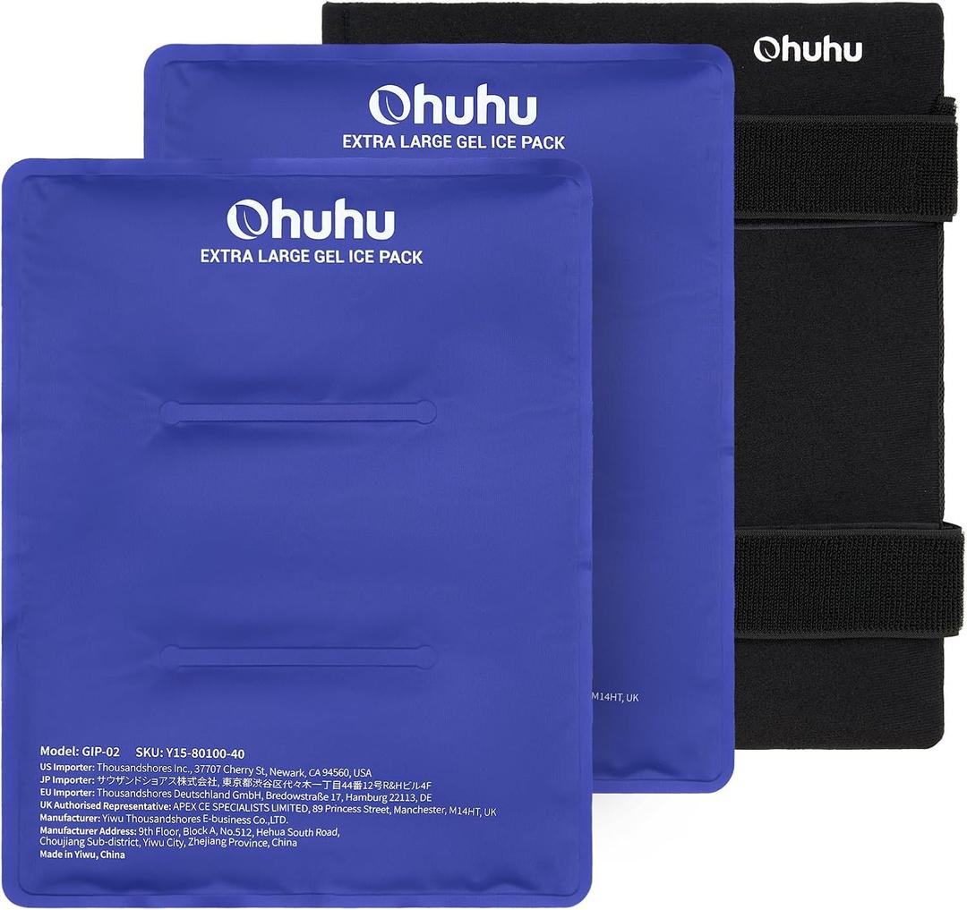 Ice Packs for Injuries 14" X 11": Ohuhu 2 Pack Hot Cold Gel Ice Pack X-Large Reusable Ice Packs with Wrap Flexible Pain Relief for Shoulder Legs Knee Back Hip Aches Injury Muscle Pain-Blue