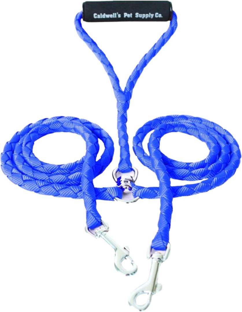 Caldwell's Pet Supply Co. Dual Dog Leash, Double Dog Leash for Two Dogs, Tangle Free, Heavy Duty Double Ended Tandem Leashes with Padded Handle, Tangle-Free Swivel, for Small, Medium or Large Dogs (blue)