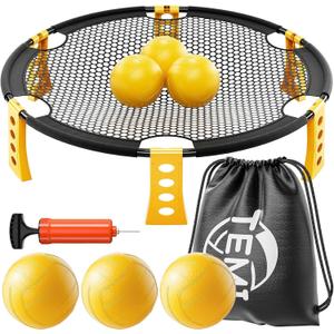 TEMI Outdoor Game Set - Includes 6 Balls, Net and Carrying Bag, Beach Ball Game for Adults, Kids, and Family, Played Outdoors, Indoors, Lawn, Beach, Backyard, Yard and Park