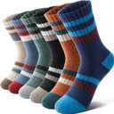 Anlisim Kids Merino Wool Hiking Socks Boys Girls Toddlers Thermal Winter Warm Boot Thick Cushion Gift Socks 6 Pairs(Stripe, 8-12Y)
