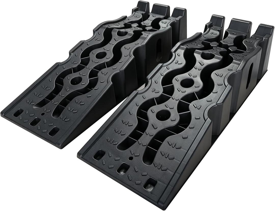 HOXWELL 6.5" Lift Height Car Ramp, Ramp with Anti-Slip Tread and Rubber Feet, Drive On Car Ramps with 16000LBS GVW, Oil Change Ramps for Cars, Black Heavy Duty Car Ramps for SUV, Truck, Set of 2
