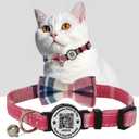 Breakaway Cat Collar with Bell & Bow Tie Soft Cotton Adjustable Kitten Collar with QR Code ID Tag for Indoor and Outdoor Cat (Pink)