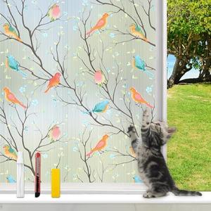Countewol Bird Window Film Upgraded Reusable Stained Glass Window Film - No Glue, Decorative Privacy for Home Windows(Colorful Birds, 23.6 X 78.7 in) Pack Of 5