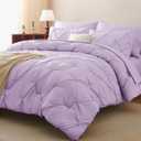 Full Comforter Set 7 Pieces Bed in A Bag Light Purple Luxury Soft Queen Size Bed Set Pintuck Pinch Pleat Bedding Sets with Comforter, Flat Sheet, Fitted Sheet and Pillowcases & Shams