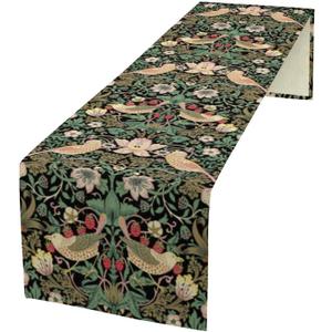 William Morris Floral Table Runner, Vintage Strawberry Thief Flowers Table Runner for Dining Table Decor 13 x 90 Inch