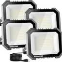 4 Pack LED Flood Lights Outdoor, 100W 10000LM Super Bright Floodlight Outside Work Light with 5.9FT Plug, IP65 Waterproof 6000K Outdoor LED Flood Light for Garage, Yard, Lawn, Garden