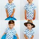 RAISEVERN Boys Button Down Shirts Hawaiian Cartoon Print Slim-Fit Short Sleeve Cool Dress Shirt Cute Top for Kids(2-10T) (White)