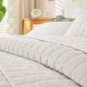 LR Rocaloca Velvet Quilt Oversized King Size 120x128 Luxurious Comforter Ultra Soft Bedding Set Quilted Bedspread Coverlet with 2 Matching Pillow Shams for All Season, Cream White