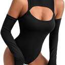 LINNSUJH Rave Outfits for Women Sexy Goth Festival Cutout Bodysuit Hollow Out Streetwear Medium