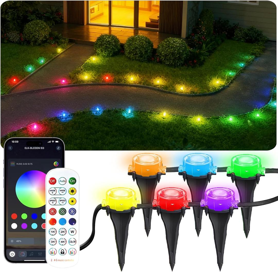100Ft RGB Ground Lights Outdoor LED Pathway Lights, Multi Color Changing Christmas Decor Waterproof Walkway Lighting for Outside Garden Back Yard Lawn Driveway Patio Landscape Lighting, Smart Control