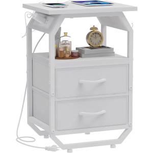 Night Stand for Bedroom, Bedside Table Nightstand with Charging Station, Couch Bed Side Table End Table with USB Ports and Power Outlets for Living Room Small Spaces (White)
