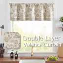 2 x jinchan Floral Valance Curtain Linen Kitchen Valance for Windows 16 Inch Farmhouse Light Filtering Floral Short Window Treatment for Living Room 1 Panel Rod Pocket Double Layer Taupe on Beige, 50"W x 16"L