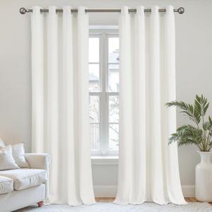 YoungsTex Ivory White Velvet Curtains 84 Inches Long - Living Room Drapes with Grommet Super Soft Luxury Polyester Bedroom Room Darkening Privacy, 2 Panels Set, 52 X 84 Inch