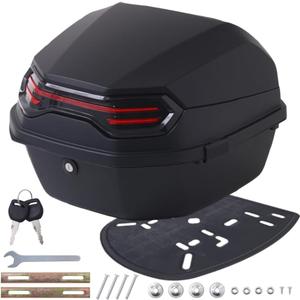 Motorcycle Top Case 42L Daily Rear Tail Box Trunk, Lockable Storage Carrier, Waterproof Universal Mounting for Helmet Luggage