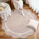 GarveeHome Scalloped Bow Rug for Living Room, 6ft Round Rugs Washable Solid Camel Rug for Dorm Soft Low Pile Non Slip Scalloped Rugs for Nursery Bedroom Decor Kids Room Playroom