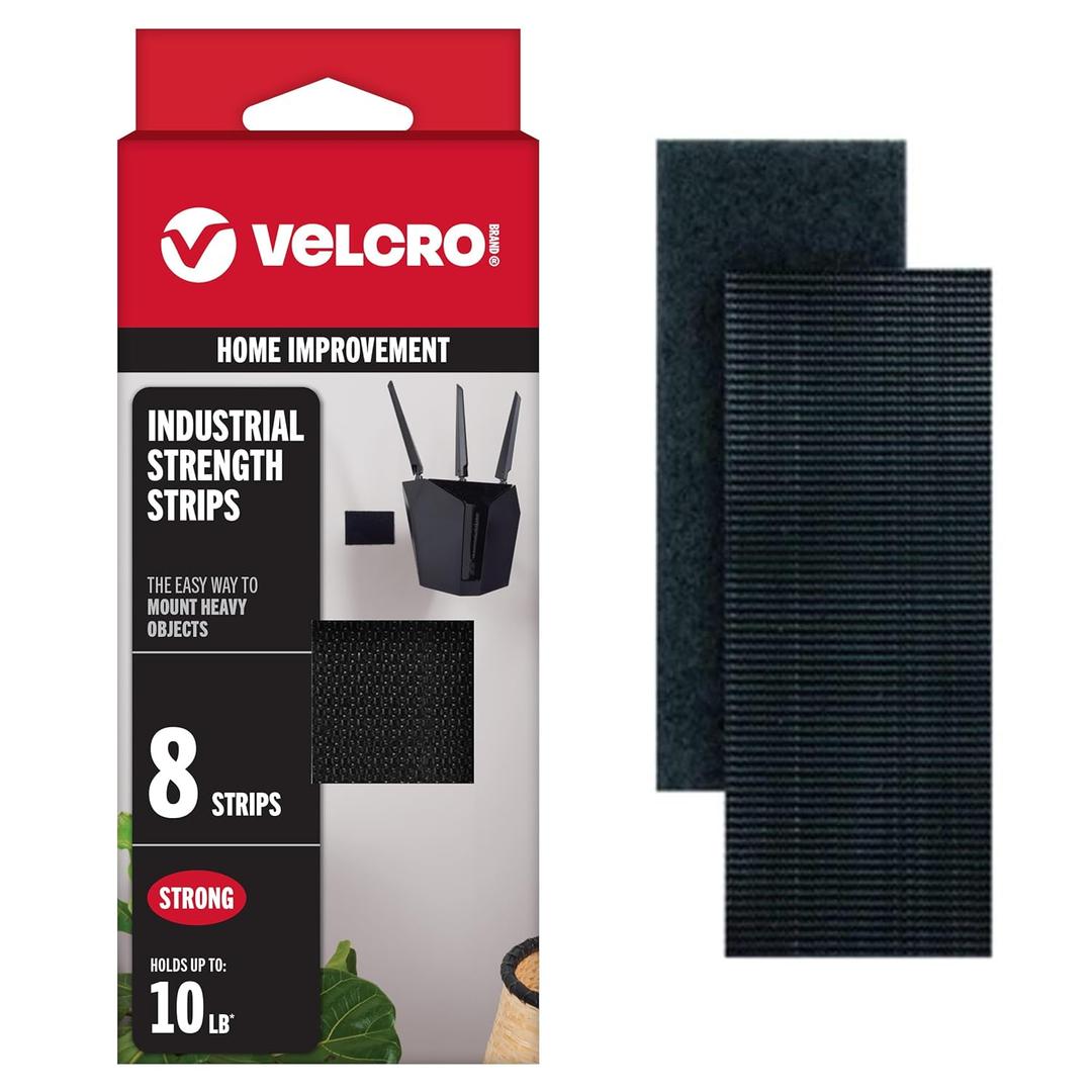 VELCRO Brand Heavy Duty Fasteners | 4x2 Inch Strips with Adhesive 8 Sets | Holds 10 lbs | Black Industrial Strength Stick On Tape | Indoor or Outdoor Use (VEL-30703-USA), 8 Count (Pack of 1) (4in x 2in)