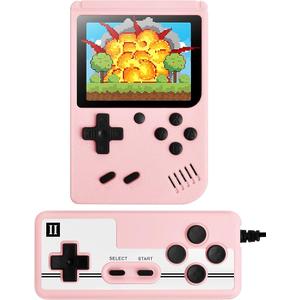 800 in 1 Handheld Retro Game Console, Daul Players FC Mini Video Game Machine, Play on TV and 1020mAh Rechargeable Battery (Pink)