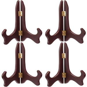 Tatuo 4 Packs Wooden Display Stand Decorative Plate Stands for Display Picture Frame Holder Easels(Red,5 Inch)