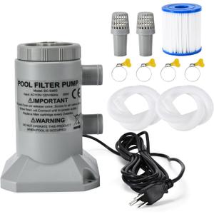 EDOU Above Ground Pool Pump - Complete Accessory Kit with White Tubes, Grey Filter, Durable Plastic Material, Easy Use, Safe & Leak-Proof, Perfect for Maintaining Clean Water, 5.91 x 8.7 inch