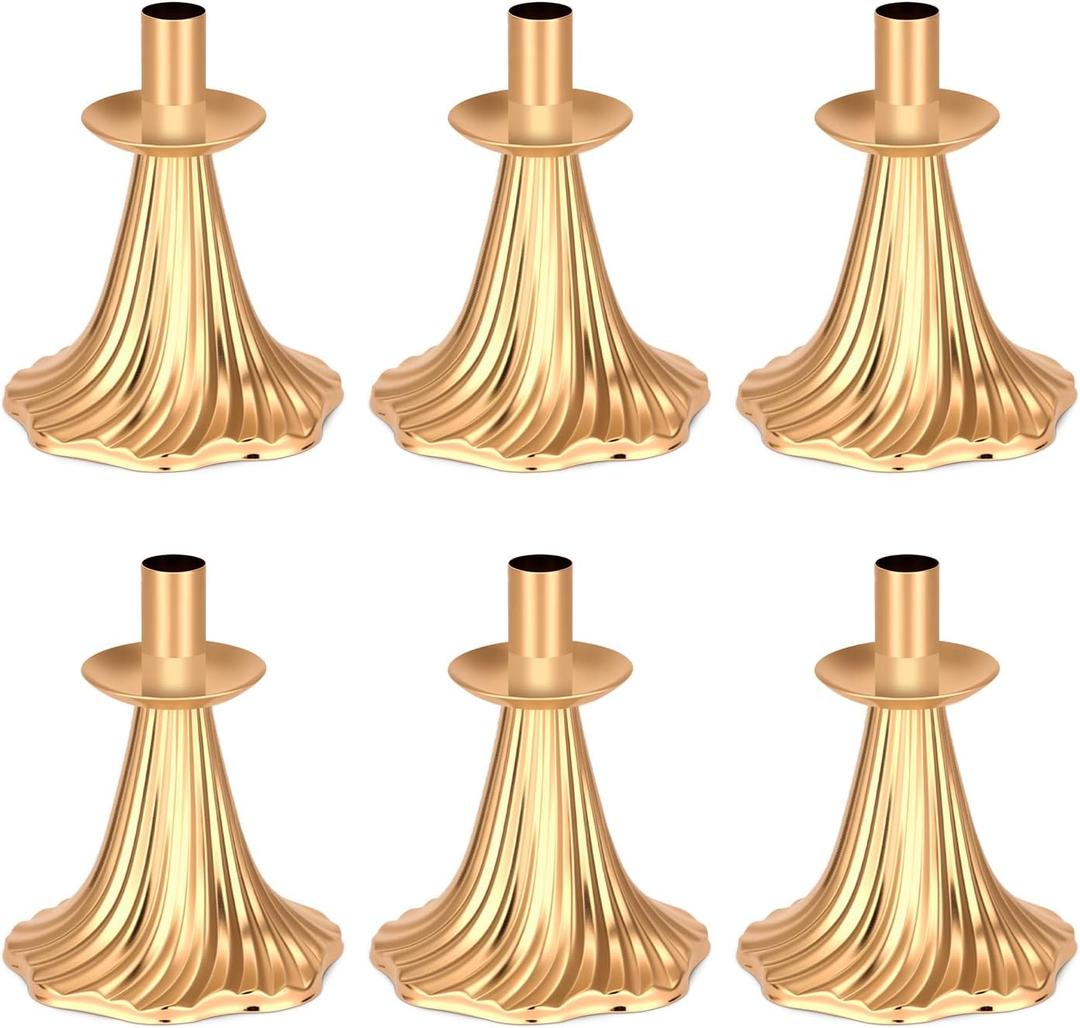 Taper Candle Holders Set of 6 - Victorian Style Gold Vintage Modern Decor, Table Mantel Centerpiece for Wedding Housewarming, Fits Standard Taper Candles